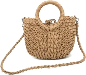 Small Straw Tote Bag for Women,Summer Beach Crossbody Shoulder Handbag,Hand-woven Rattan Clutch Purse for Vacation