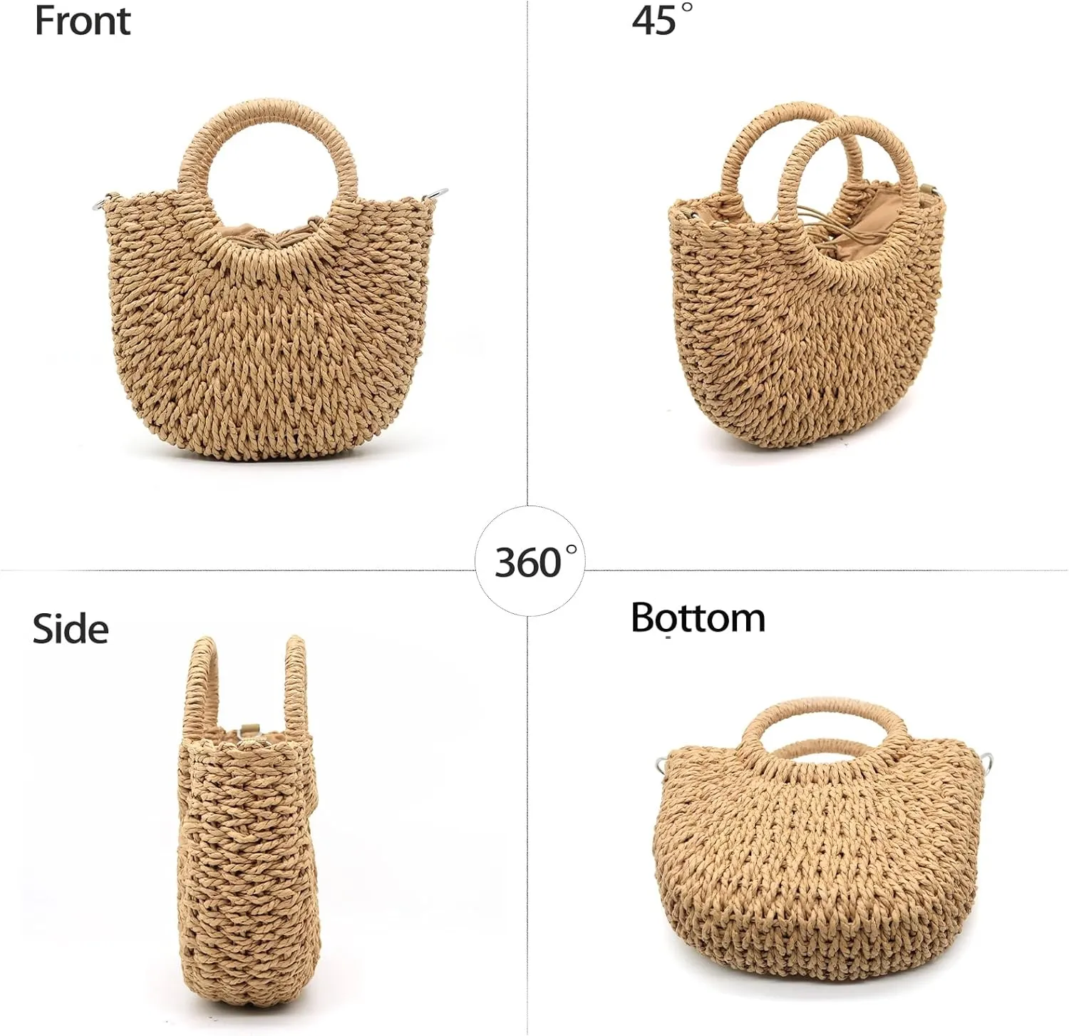 Small Straw Tote Bag for Women,Summer Beach Crossbody Shoulder Handbag,Hand-woven Rattan Clutch Purse for Vacation