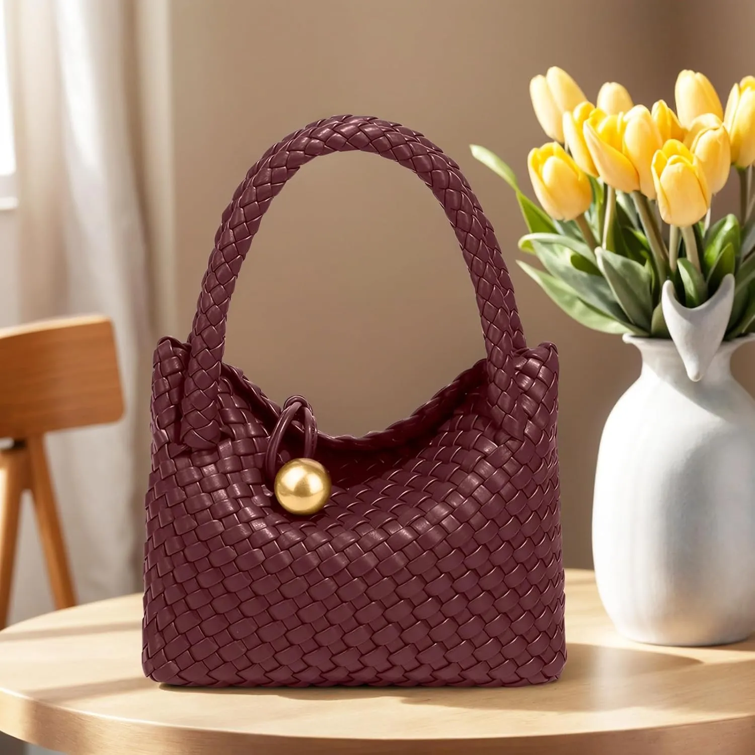 Small Woven Handbag Vegan Leather Top Luxurious Soft Shoulder Crossbody Bag Purse for Women