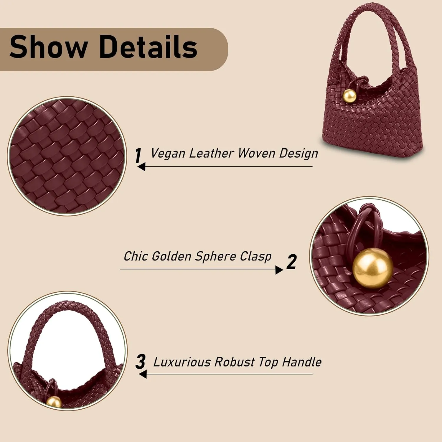 Small Woven Handbag Vegan Leather Top Luxurious Soft Shoulder Crossbody Bag Purse for Women