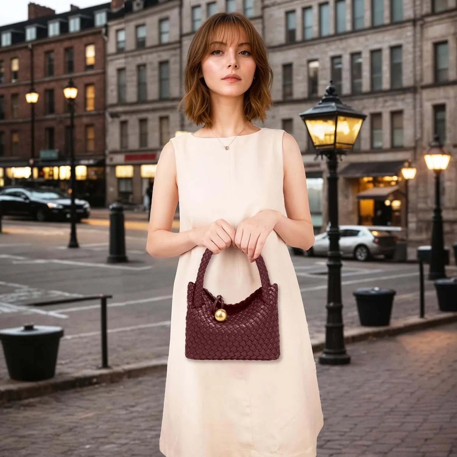 Small Woven Handbag Vegan Leather Top Luxurious Soft Shoulder Crossbody Bag Purse for Women