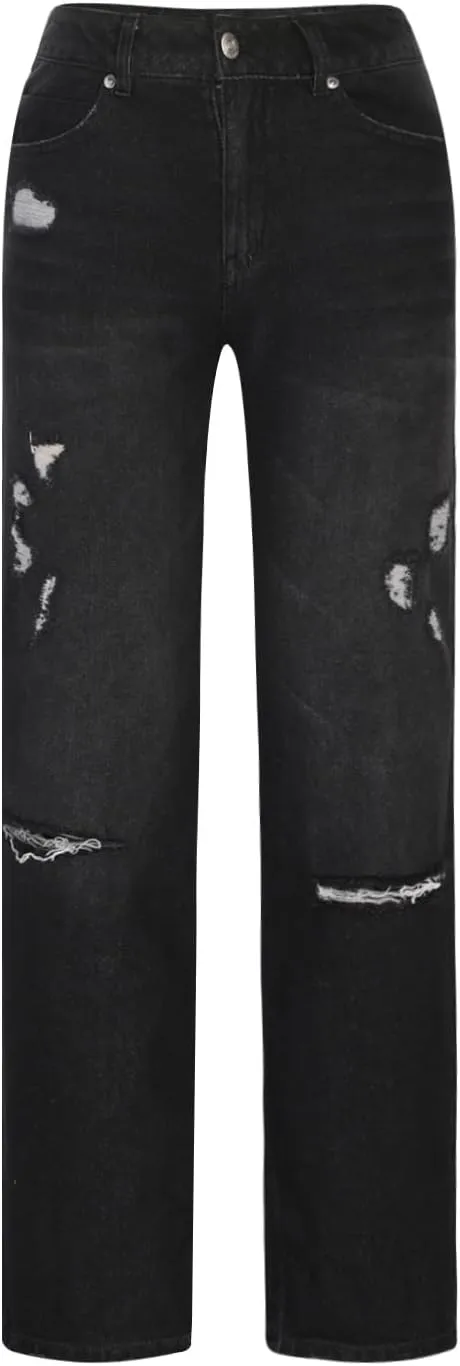 SMIDOW Women Stacked Pants Ripped Jeans Boyfriend Distressed Baggy Cargo Straight Leg Pants