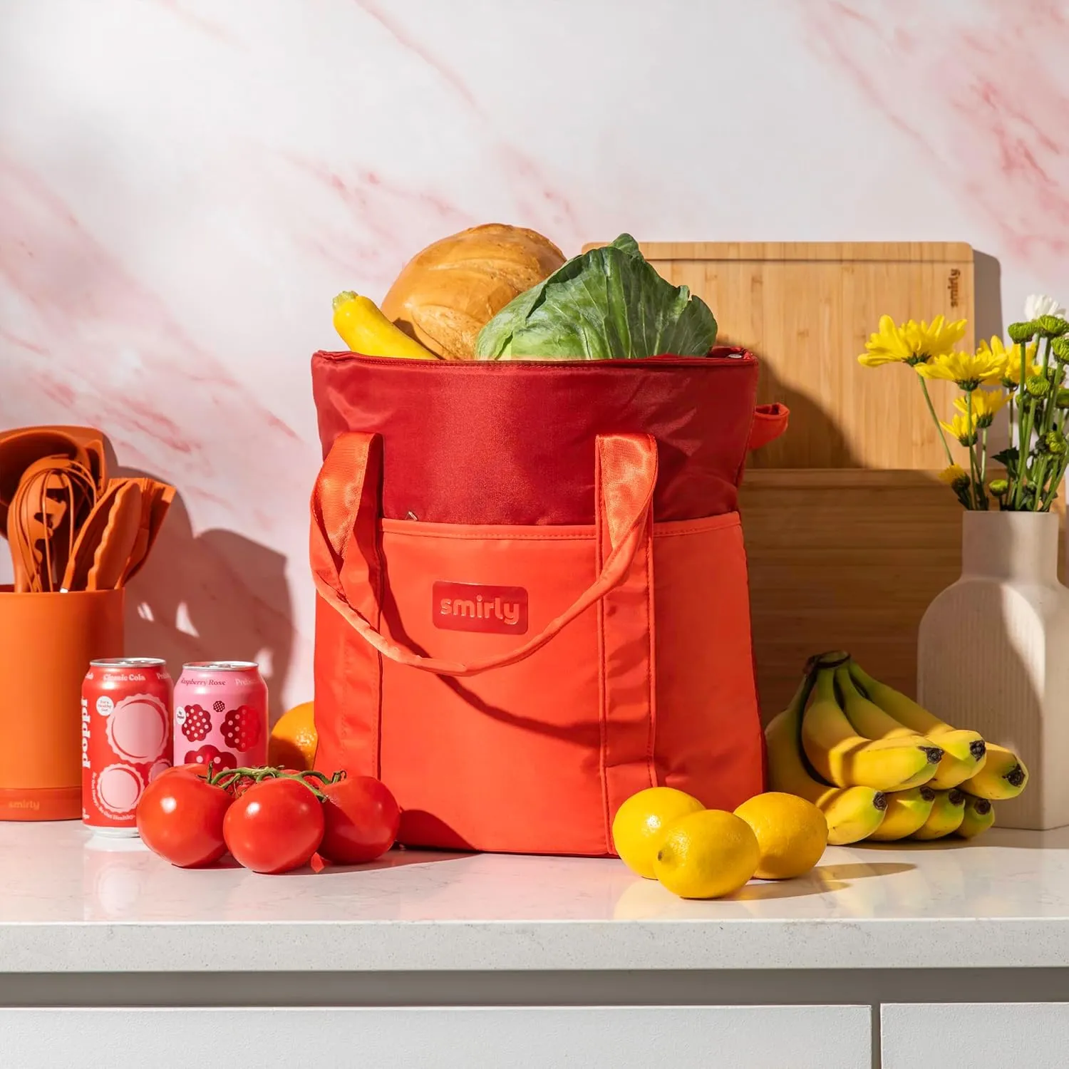 SMIRLY Large Insulated Cooler Bag, Thermal Insulated Grocery Bags, Collapsible Cooler Tote for Travel,Beach or Picnic