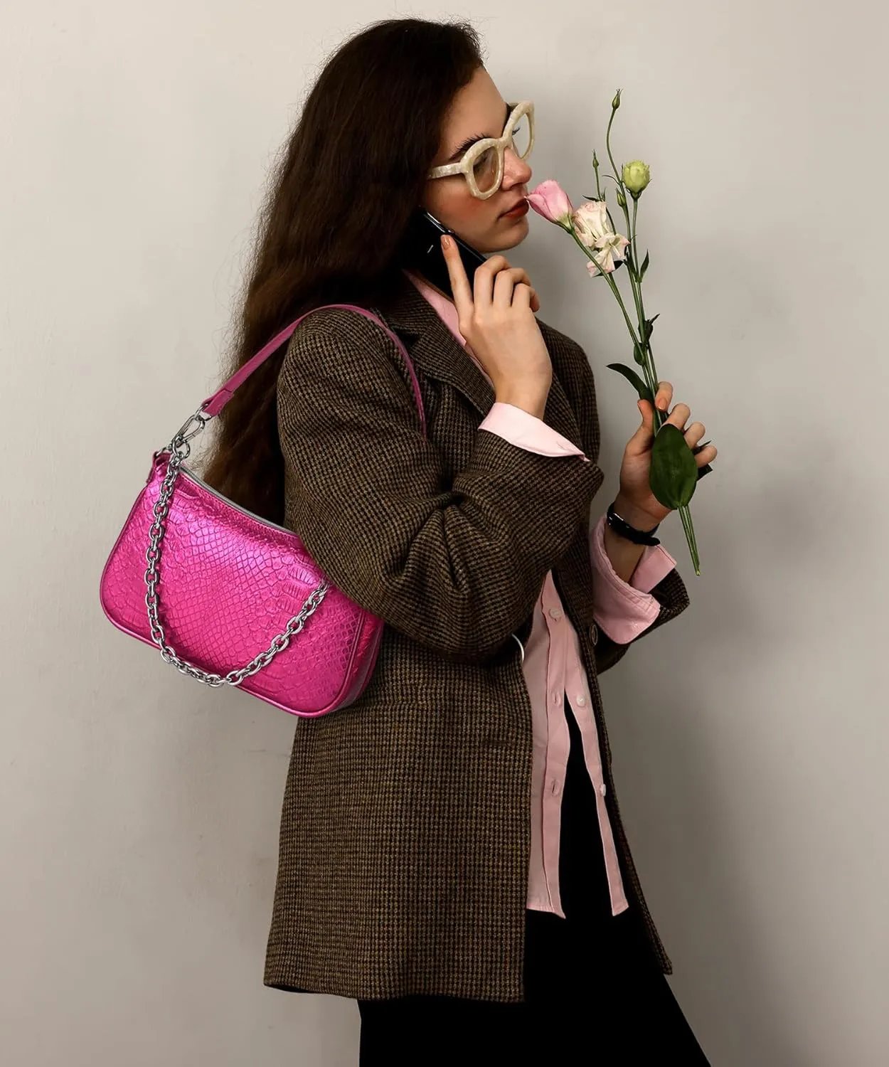 Snakeskin Shoulder Bag for Women, Small 90s Retro Clutch Purse, Mini Trendy Y2K Handbag