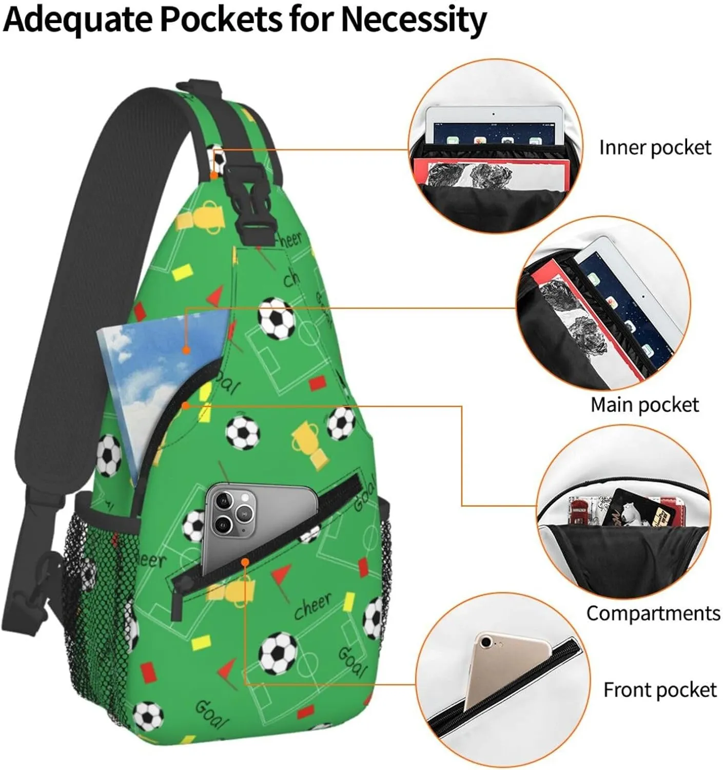 Soccer Football Crossbody Bag Adjustable Sling Bag Casual Chest Bags Travel Shoulder Backpack