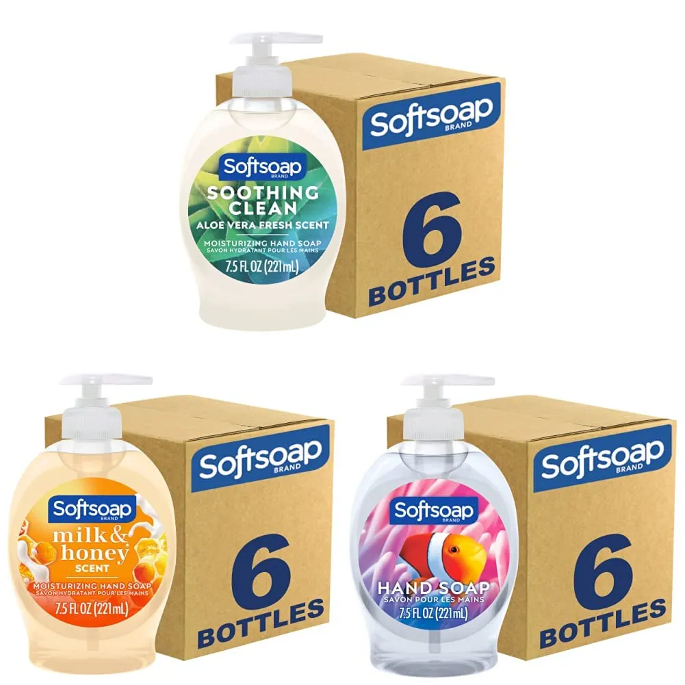 Softsoap Moisturizing Liquid Hand Soap, Soothing Clean Aloe Vera-7.5 Fl Oz & Moisturizing Liquid Hand Soap, Milk and Honey, 7.5 Fluid Ounce & Liquid Hand Soap, Aquarium Series-7.5 Fl Oz