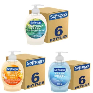 Softsoap Moisturizing Liquid Hand Soap, Soothing Clean Aloe Vera-7.5 Fl Oz & Moisturizing Liquid Hand Soap, Milk and Honey, 7.5 Fluid Ounce, Pack of 6 & Liquid Hand Soap, Fresh Breeze-7.5 Fl Oz