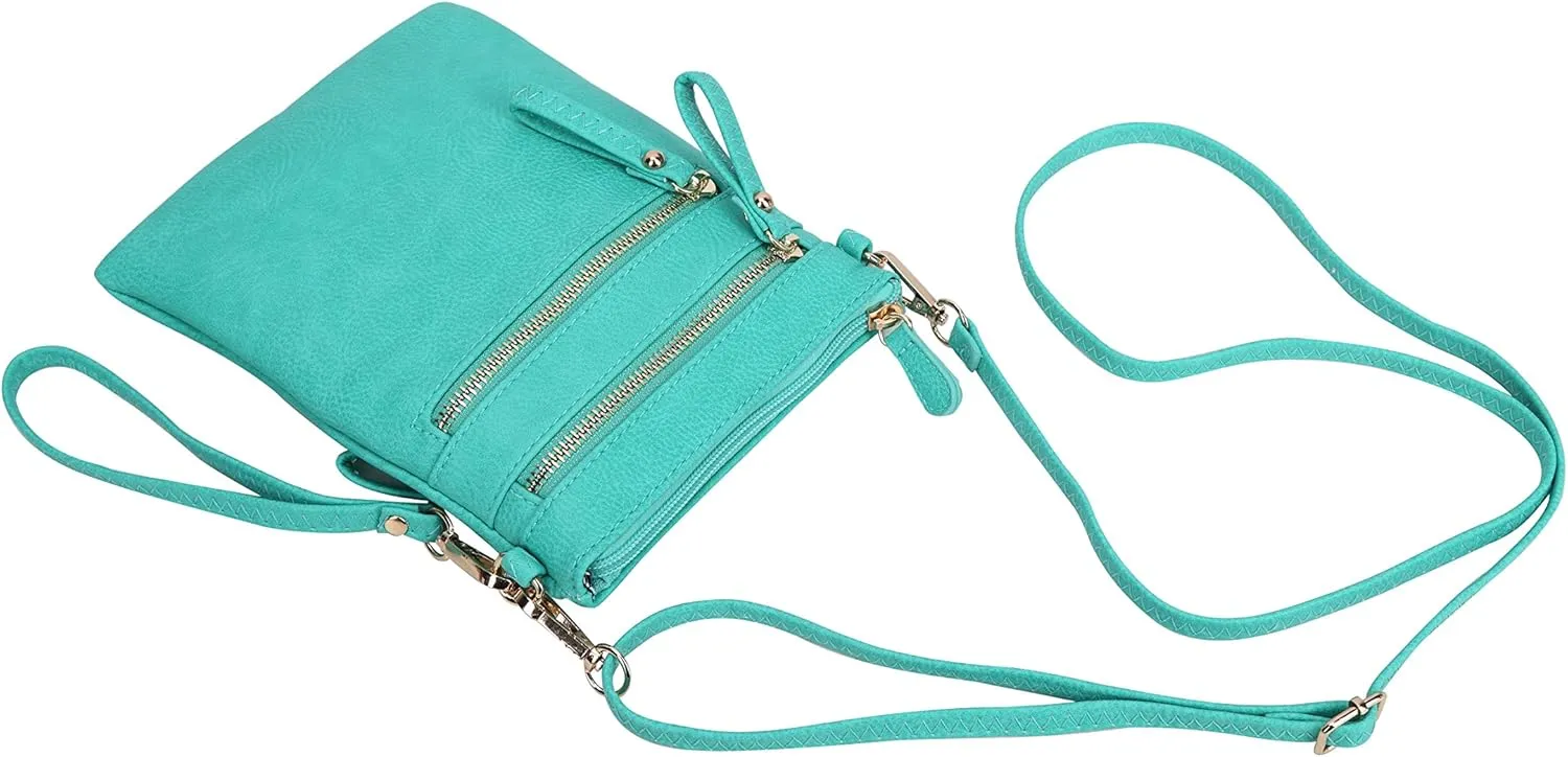 Solene Small Crossbody Bag for Women, Multi Zip Pockets with Detachable Wristlet, Lightweight Travel Purse, Cell Phone Pouch