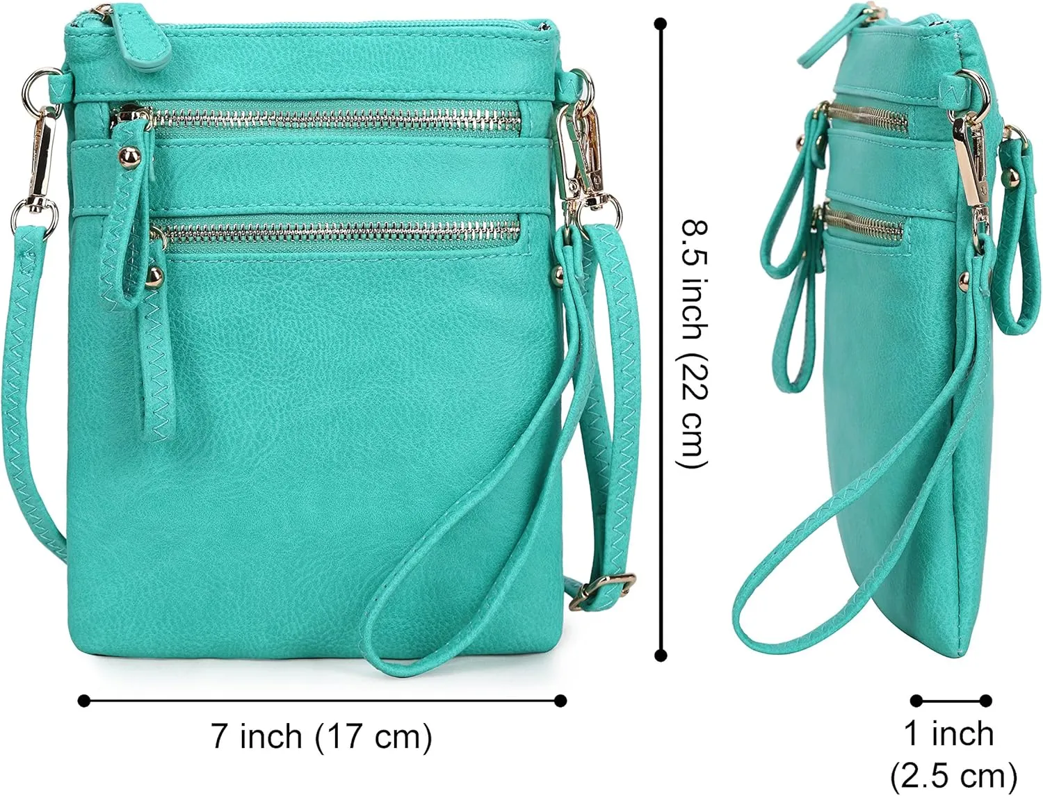 Solene Small Crossbody Bag for Women, Multi Zip Pockets with Detachable Wristlet, Lightweight Travel Purse, Cell Phone Pouch