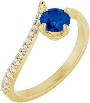 Solid 14k Yellow Gold Blue Sapphire and 1/10 Cttw Diamond Bypass Ring Band (.10 Cttw) (Width = 11.2mm)