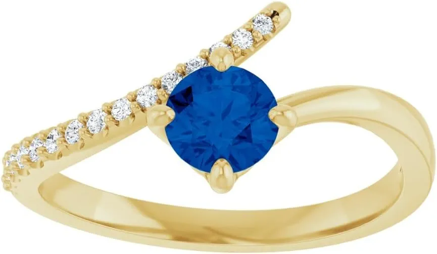 Solid 14k Yellow Gold Blue Sapphire and 1/10 Cttw Diamond Bypass Ring Band (.10 Cttw) (Width = 11.2mm)