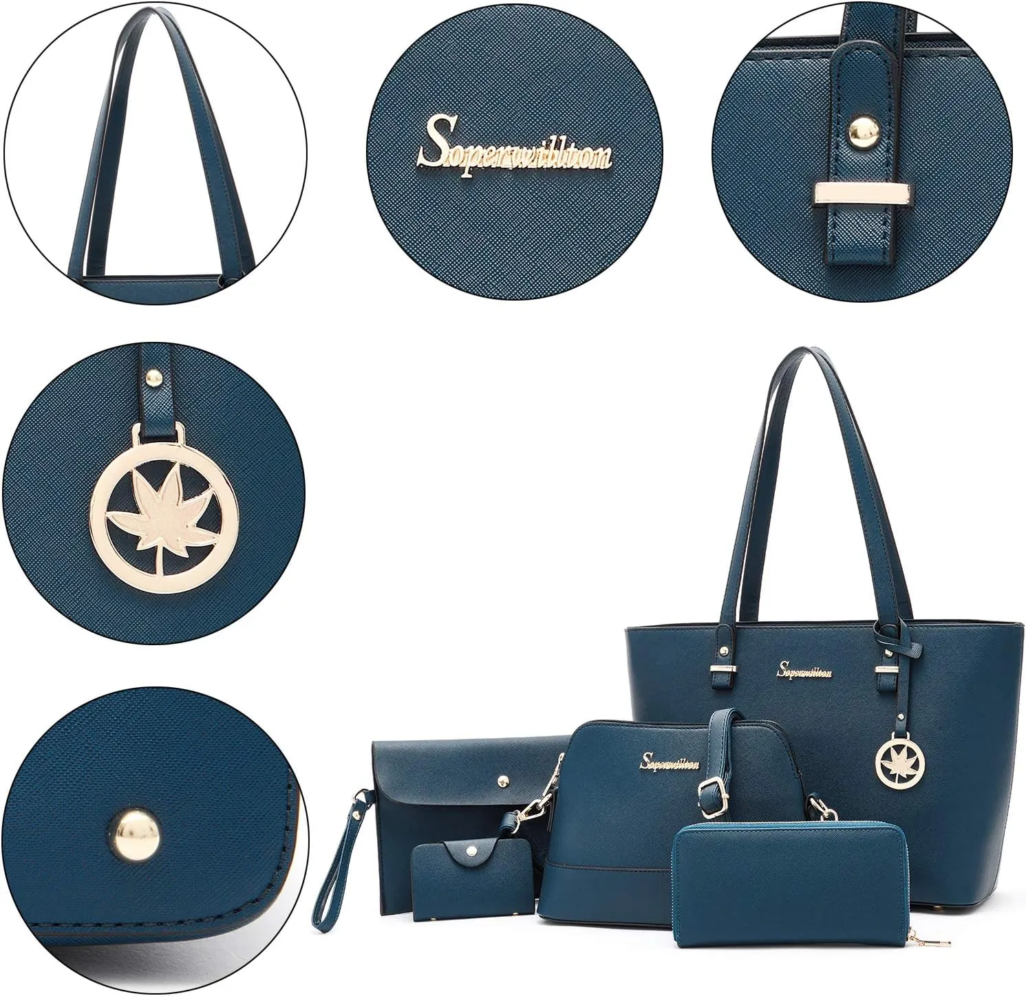 Soperwillton Handbag for Women Wallet Tote Bag Shoulder Bags Top Handle Satchel 5pcs Purse Set