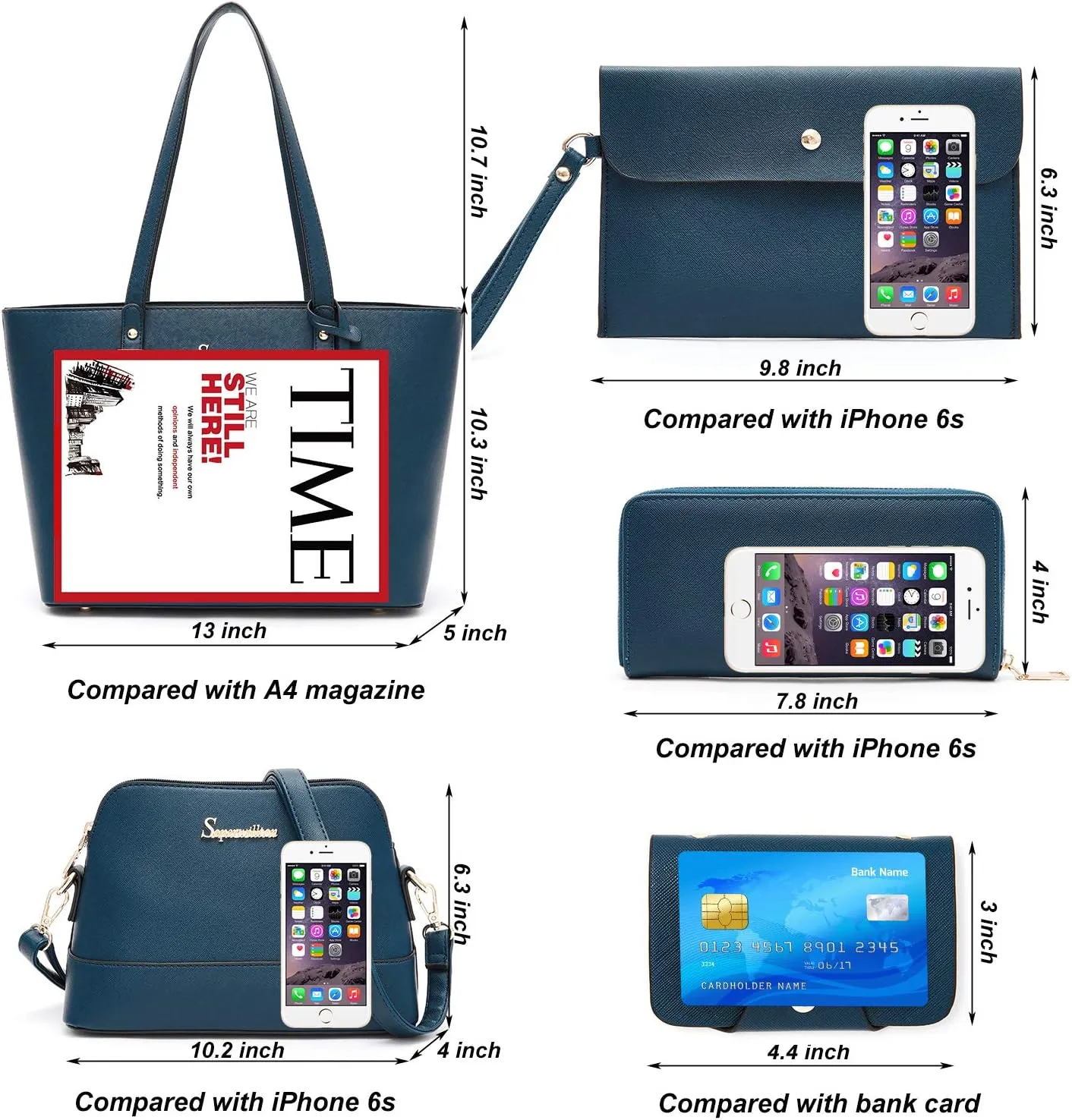 Soperwillton Handbag for Women Wallet Tote Bag Shoulder Bags Top Handle Satchel 5pcs Purse Set