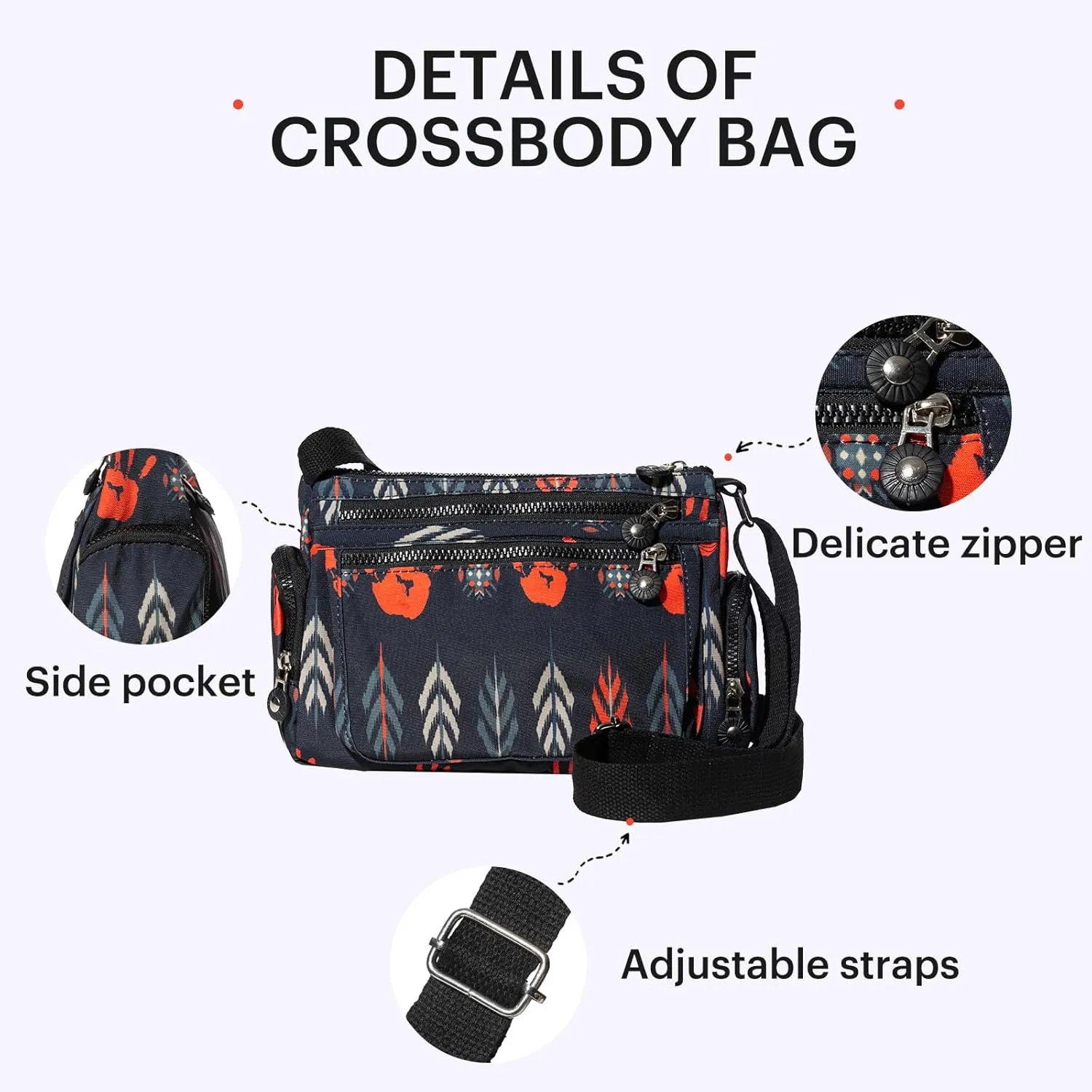 Southwest Crossbody Bag, Navajo Pattern, Roomy Multiple Pockets Bags, Shoulder Satchel Purse, with Adjustable Strap
