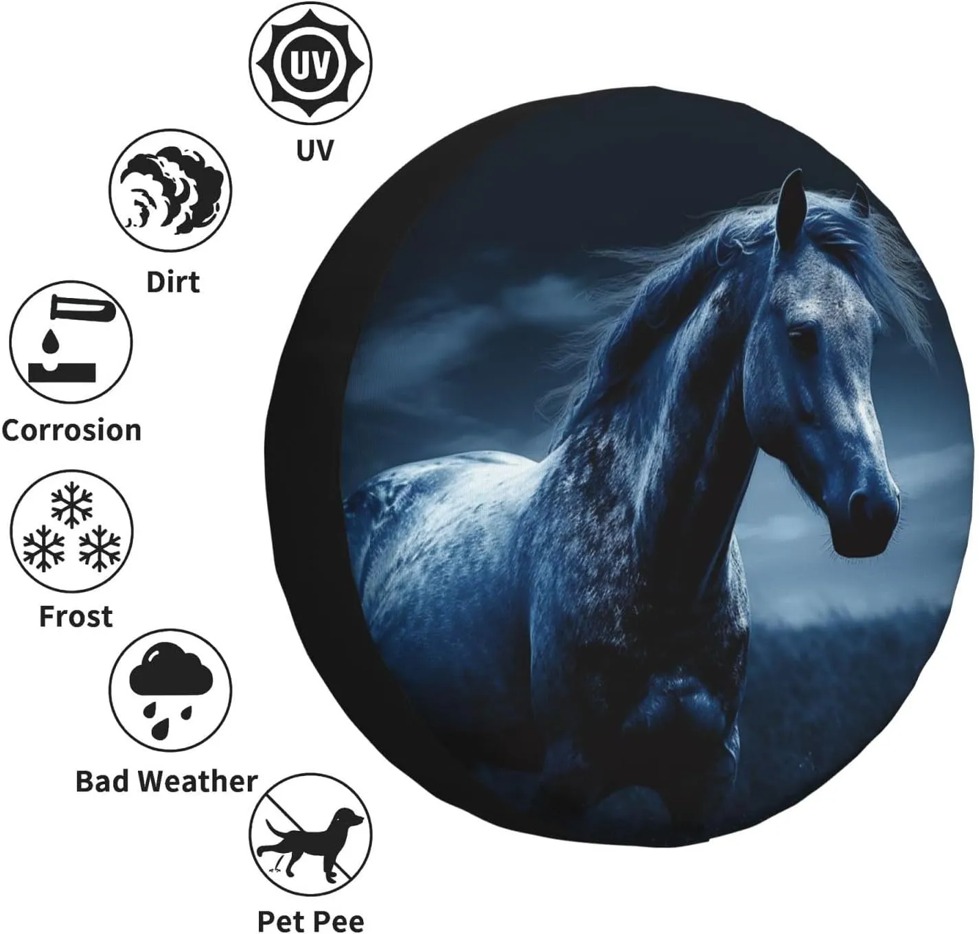 Spare Tire Cover Waterproof Dust-Proof Wheel Cover Windproof Tire Protector Blue Horse Tire Wheel Protector Rv Tire Covers Universal Size Fit for Trailers Camper Truck 15 inch