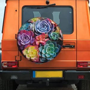 Spare Tire Cover Waterproof Dust-Proof Wheel Cover Windproof Tire Protector Colorful Succulent Tire Wheel Protector Rv Tire Covers Universal Size Fit for Trailers Camper Truck 15 inch