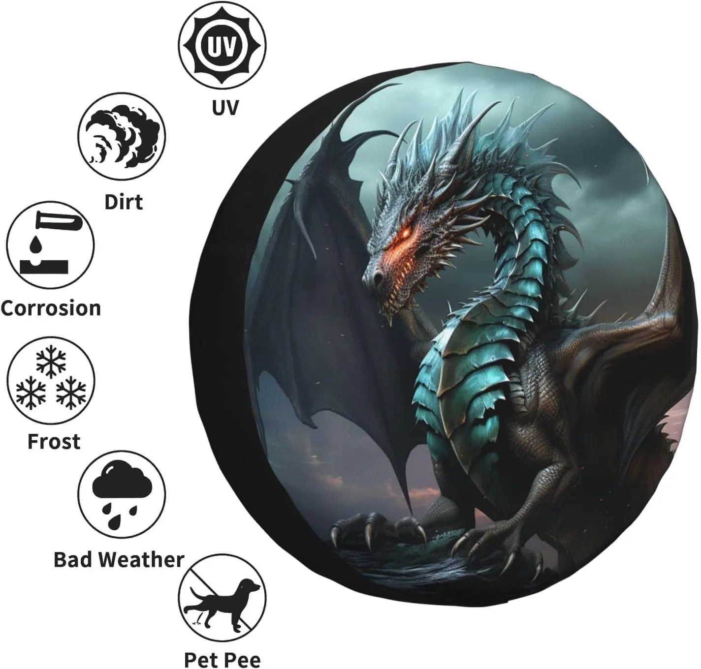 Spare Tire Cover Waterproof Dust-Proof Wheel Cover Windproof Tire Protector Cool Dragon Tire Wheel Protector Rv Tire Covers Universal Size Fit for Trailers Camper Truck 16 inch