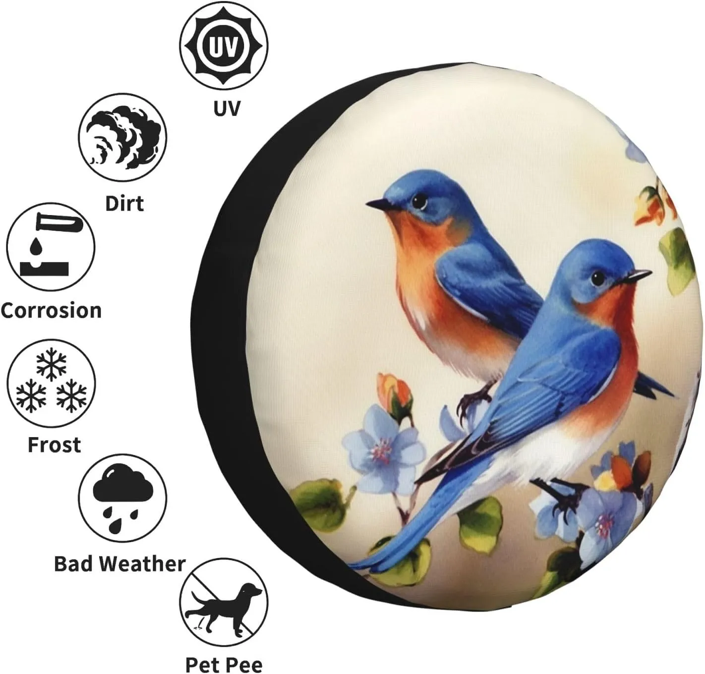 Spare Tire Cover Waterproof Dust-Proof Wheel Cover Windproof Tire Protector Happy Bluebirds Tire Wheel Protector Rv Tire Covers Universal Size Fit for Trailers Camper Truck 14 inch