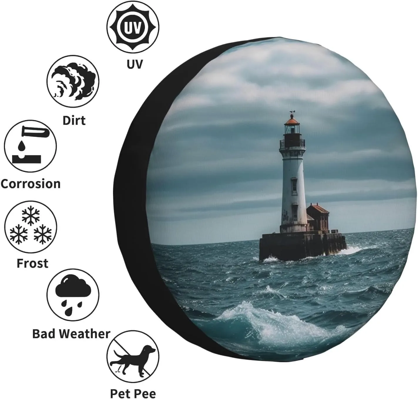 Spare Tire Cover Waterproof Dust-Proof Wheel Cover Windproof Tire Protector Lighthouse Ocean Tire Wheel Protector Rv Tire Covers Universal Size Fit for Trailers Camper Truck 14 inch