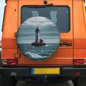 Spare Tire Cover Waterproof Dust-Proof Wheel Cover Windproof Tire Protector Lighthouse Ocean Tire Wheel Protector Rv Tire Covers Universal Size Fit for Trailers Camper Truck 14 inch