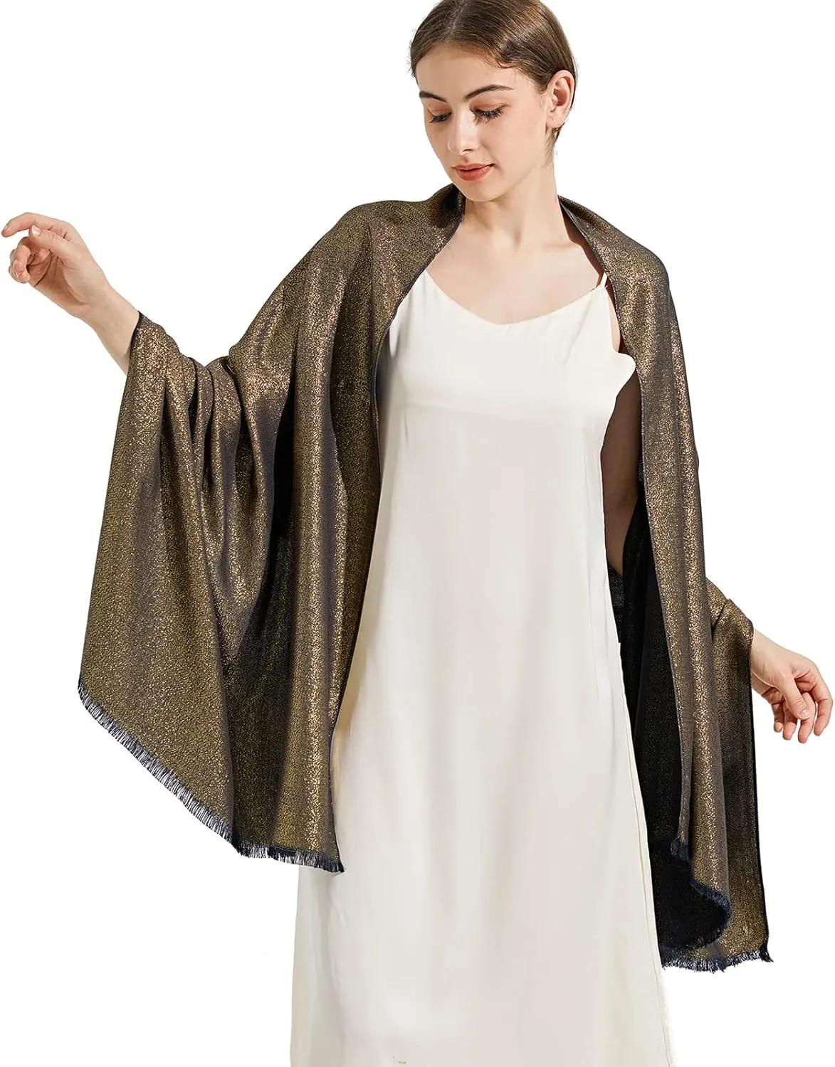 Sparkling Metallic Pashmina Shawl Wraps Scarf for Evening Party Bridal Wedding Formal Dresses