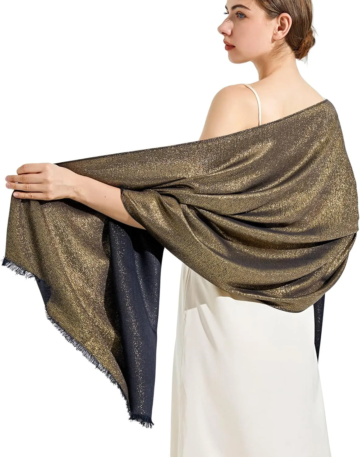 Sparkling Metallic Pashmina Shawl Wraps Scarf for Evening Party Bridal Wedding Formal Dresses