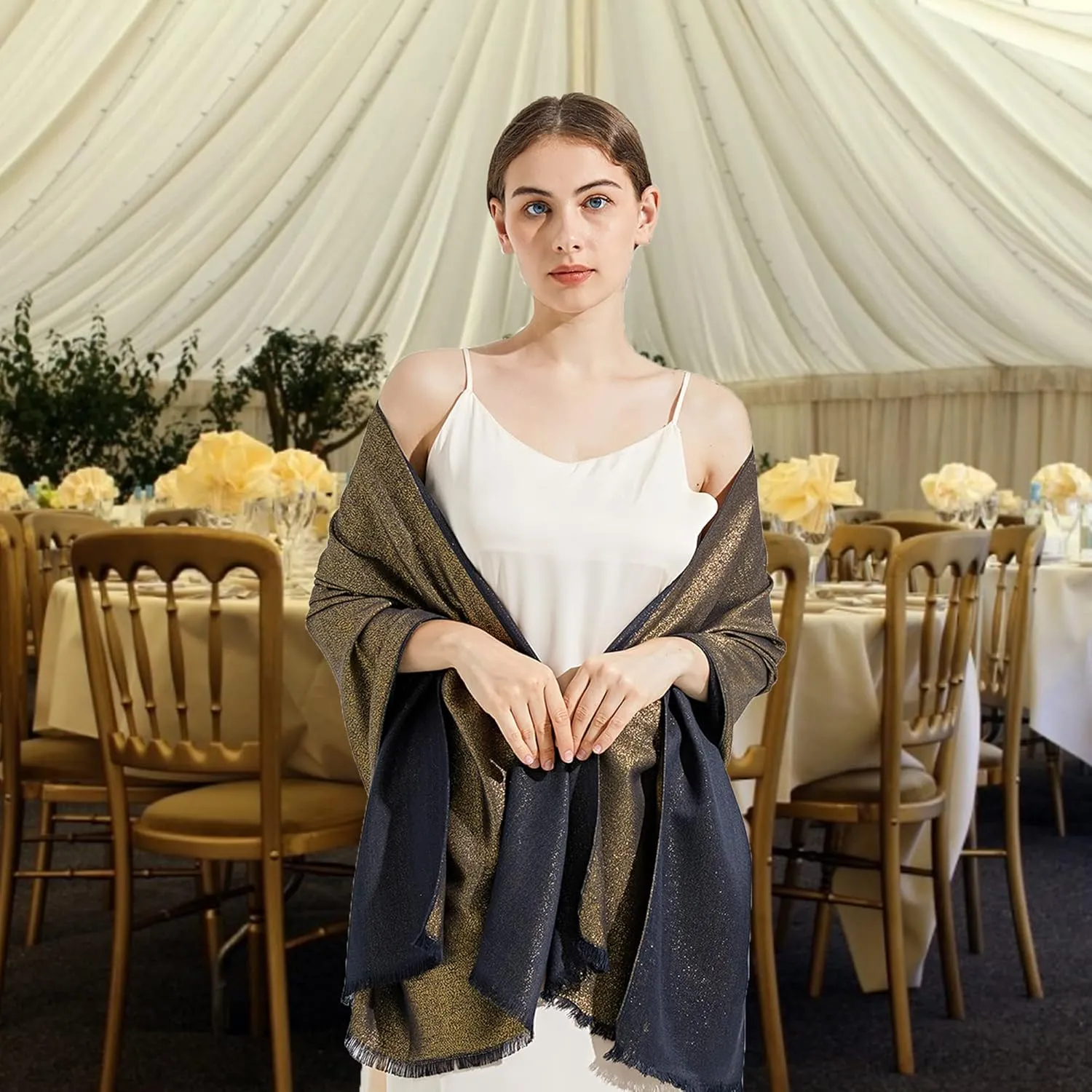 Sparkling Metallic Pashmina Shawl Wraps Scarf for Evening Party Bridal Wedding Formal Dresses