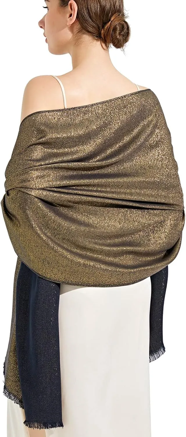 Sparkling Metallic Pashmina Shawl Wraps Scarf for Evening Party Bridal Wedding Formal Dresses