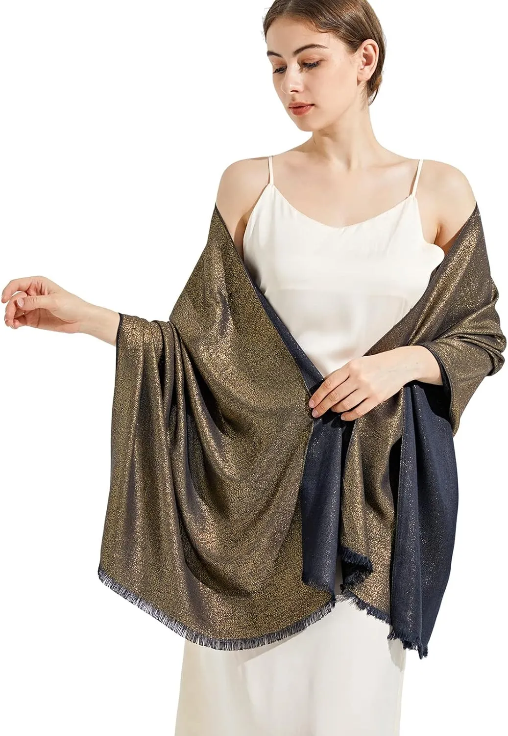 Sparkling Metallic Pashmina Shawl Wraps Scarf for Evening Party Bridal Wedding Formal Dresses