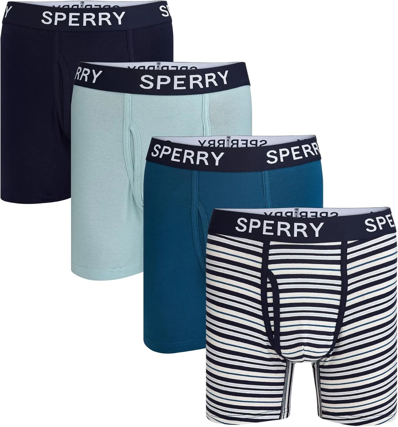 Sperry 4-Pack Mens Premium Cotton Stretch Boxer Briefs – Everyday Comfort Cotton Mens Boxer Briefs with Fly Pouch & 5” Inseam