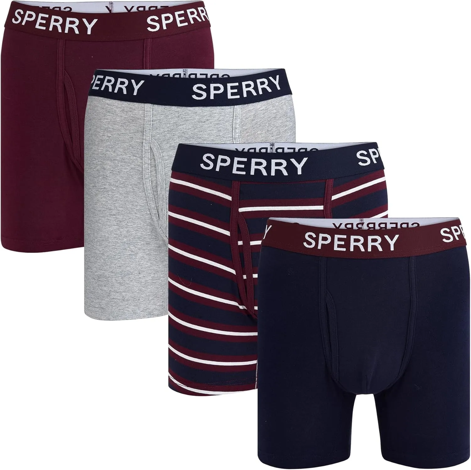 Sperry 4-Pack Mens Premium Cotton Stretch Boxer Briefs – Everyday Comfort Cotton Mens Boxer Briefs with Fly Pouch & 5” Inseam