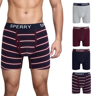 Sperry 4-Pack Mens Premium Cotton Stretch Boxer Briefs – Everyday Comfort Cotton Mens Boxer Briefs with Fly Pouch & 5” Inseam