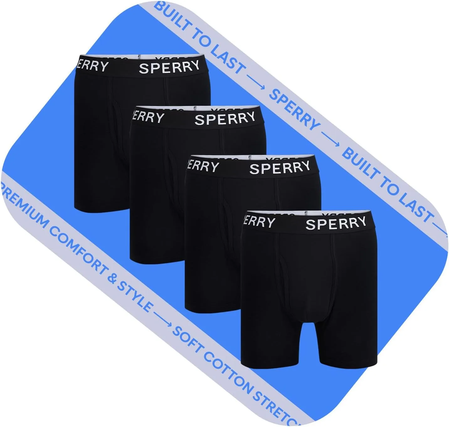 Sperry 4-Pack Mens Premium Cotton Stretch Boxer Briefs – Everyday Comfort Cotton Mens Boxer Briefs with Fly Pouch & 5” Inseam