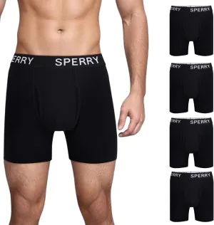 Sperry 4-Pack Mens Premium Cotton Stretch Boxer Briefs – Everyday Comfort Cotton Mens Boxer Briefs with Fly Pouch & 5” Inseam