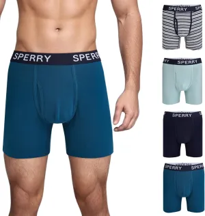 Sperry 4-Pack Mens Premium Cotton Stretch Boxer Briefs – Everyday Comfort Cotton Mens Boxer Briefs with Fly Pouch & 5” Inseam