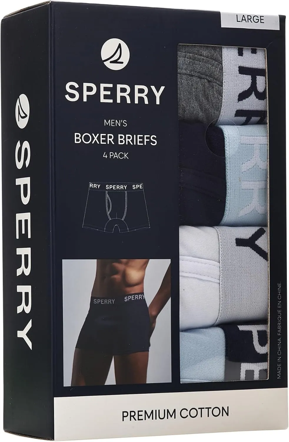 Sperry 4-Pack Mens Premium Cotton Stretch Boxer Briefs – Everyday Comfort Cotton Mens Boxer Briefs with Fly Pouch & 5” Inseam