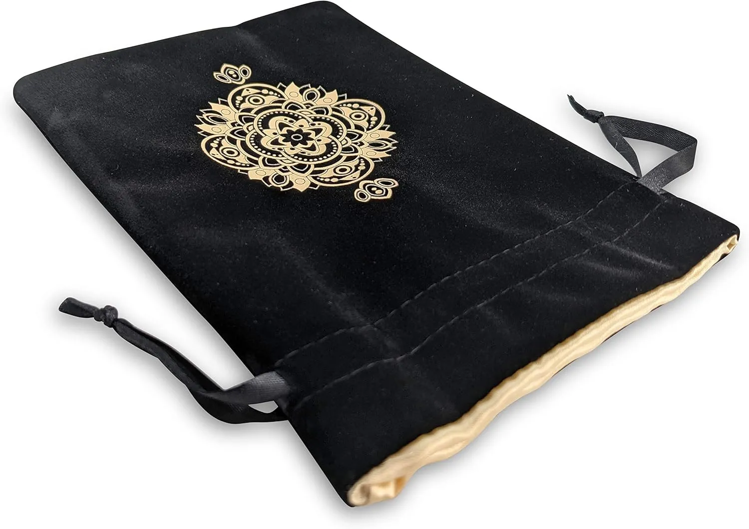 Spiritual Mandala Tarot & Dice Bag I Velvet & Satin Drawstring Pouch Ideal Size for Tarot & Oracle Cards, DND, D&D, Dungeons and Dragons Accessories, Runes & Jewelry I Travel Gift Bag (Black)