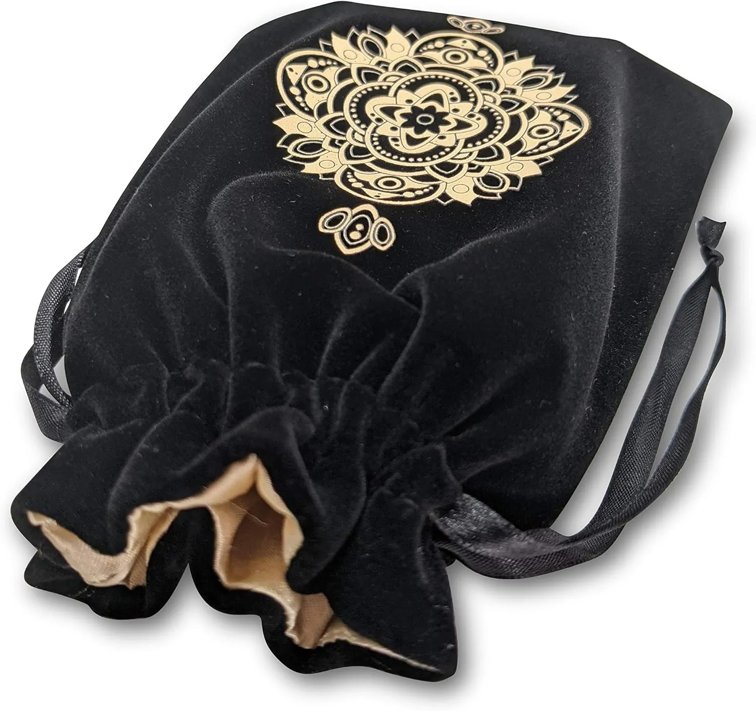 Spiritual Mandala Tarot & Dice Bag I Velvet & Satin Drawstring Pouch Ideal Size for Tarot & Oracle Cards, DND, D&D, Dungeons and Dragons Accessories, Runes & Jewelry I Travel Gift Bag (Black)