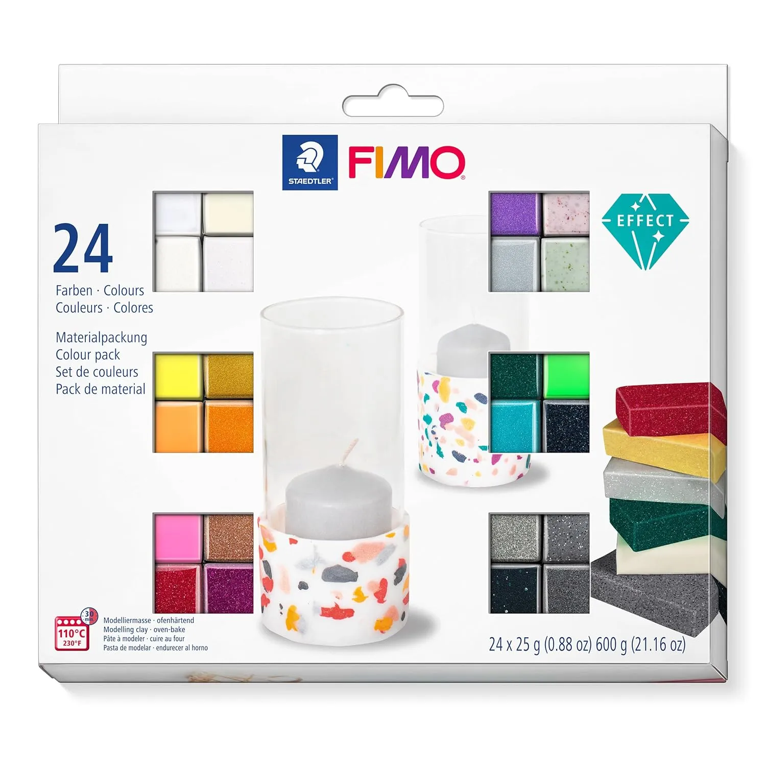Staedtler 8013 C24-1ST Oven Hardening Modelling Clay, Multicoloured, 24 Half Blocks