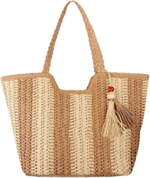 Straw Bag Beach Tote Handbag for Women Large Summer Woven Raffia Bag with Zipper
