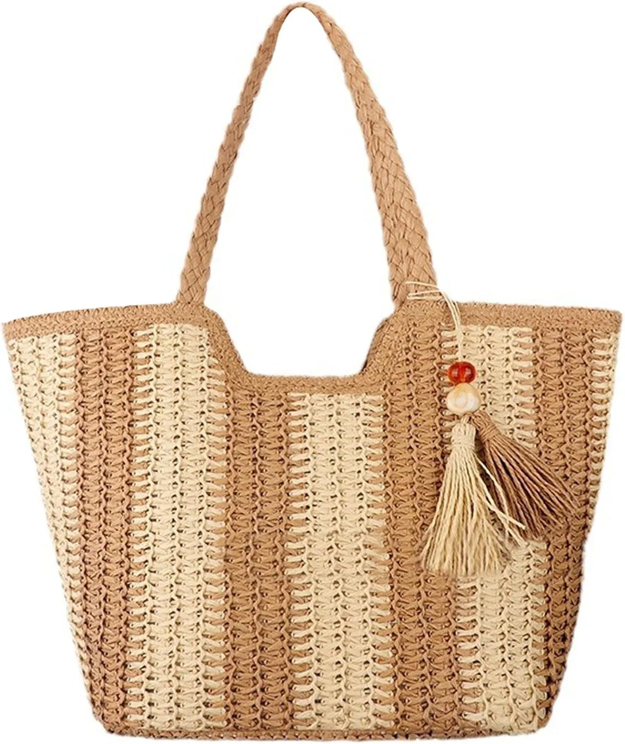 Straw Bag Beach Tote Handbag for Women Large Summer Woven Raffia Bag with Zipper