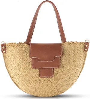 Straw Bag, Summer Beach Bag for Women, Hand-Woven Soft Handbag Underarm Bag, Large Crossbody Bag, Woven Bag Suitable for Vacation Travel Daily (Khaki)