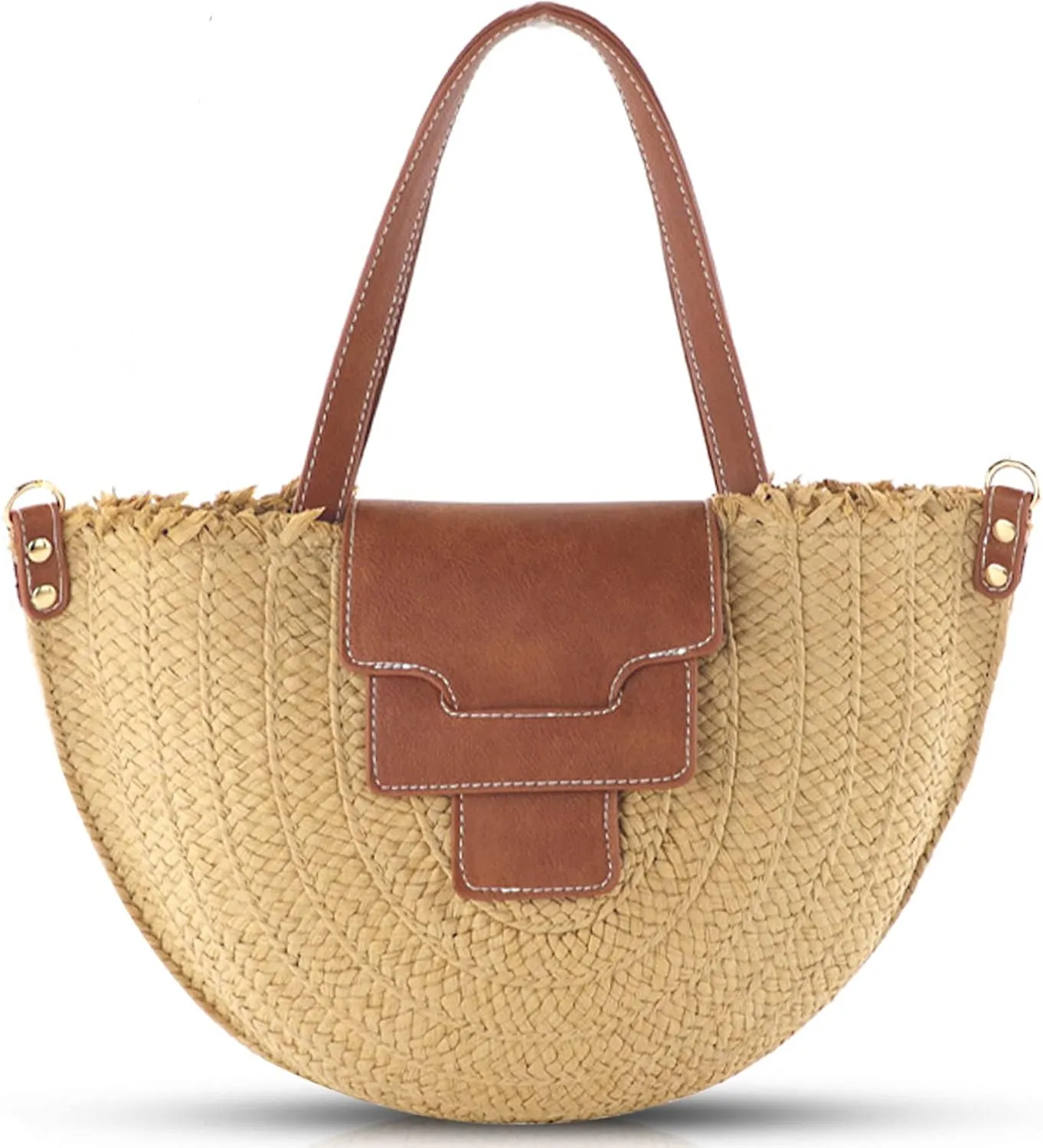 Straw Bag, Summer Beach Bag for Women, Hand-Woven Soft Handbag Underarm Bag, Large Crossbody Bag, Woven Bag Suitable for Vacation Travel Daily (Khaki)