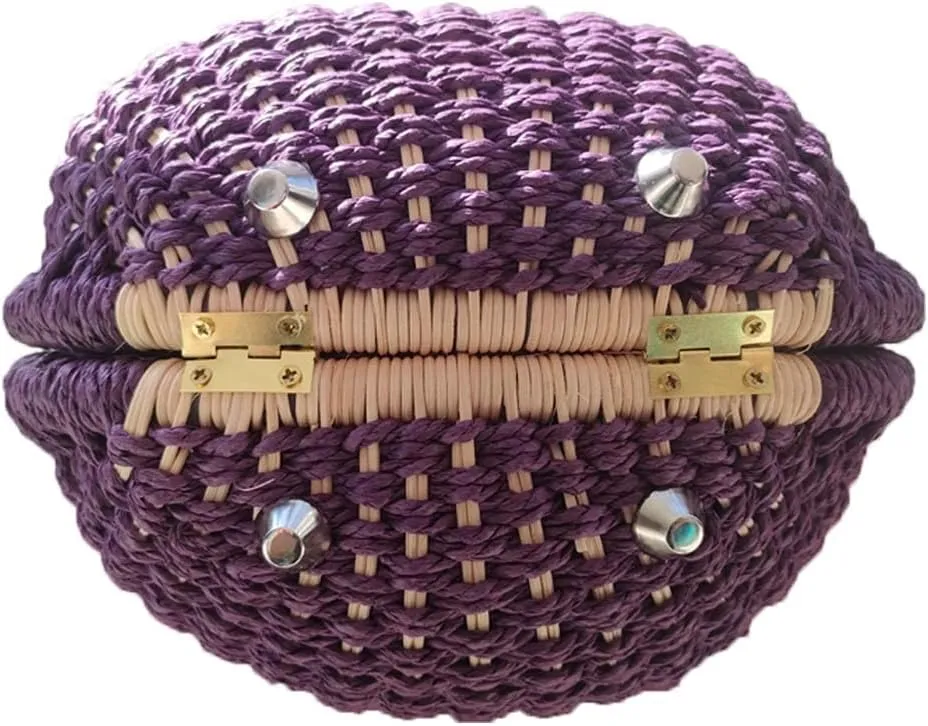 Straw Bags for Women,Hand-woven Straw Shell Bag Handle Ring Tote Retro Summer Beach Rattan bag.