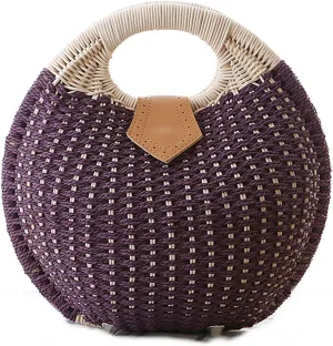 Straw Bags for Women,Hand-woven Straw Shell Bag Handle Ring Tote Retro Summer Beach Rattan bag.