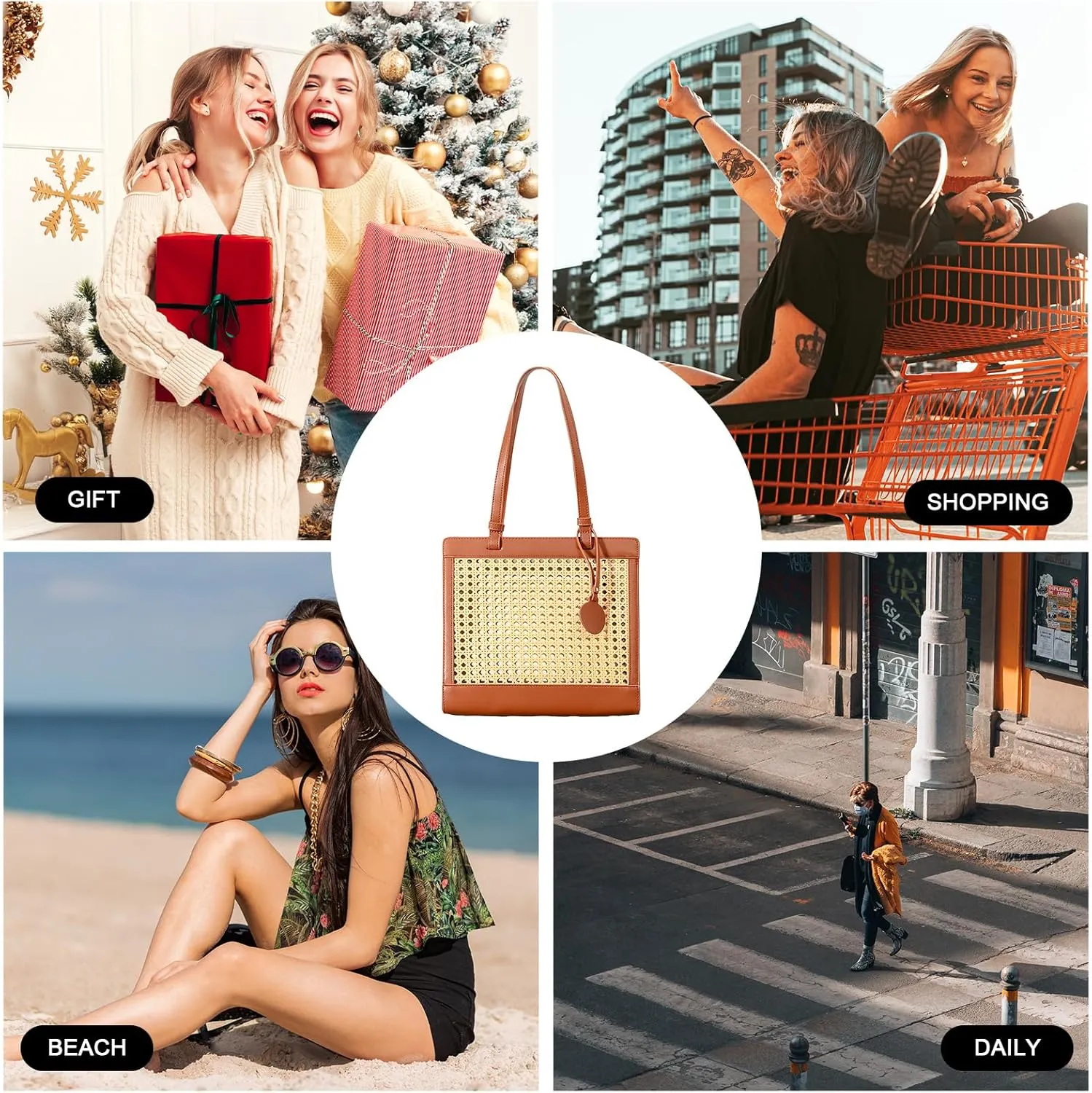 Straw Beach Bag for Women Summer Woven Rattan Tote Bag Straw Purses and Handbags for Vacation with Pendant
