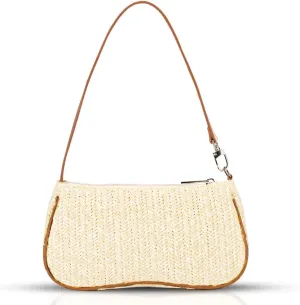 Straw Beach Bag, Hand-Woven Soft Handbag, Bohemian Summer Vacation Travel Daily Bag (Beige)