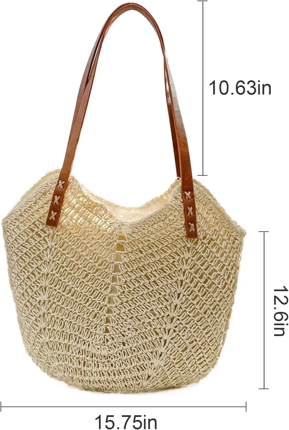 Straw Beach Bag with Zipper Large Woven Summer Boho Tote Handbag Rattan Wicker Purse for Shopping Summer Vacation