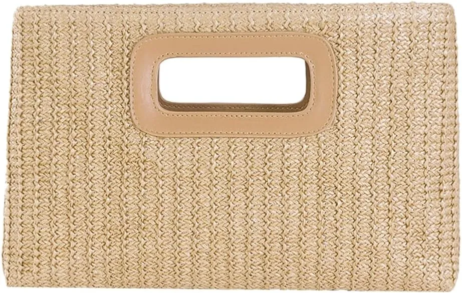 Straw Clutch Purse for Women Travel Straw Beach Tote Bag Woven Rattan Envelope Bag Top Handle Crossbody Handbag for Summer