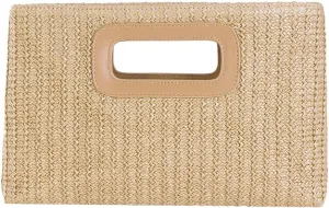 Straw Clutch Purse for Women Travel Straw Beach Tote Bag Woven Rattan Envelope Bag Top Handle Crossbody Handbag for Summer